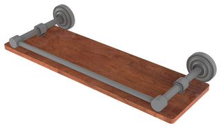 Dottingham 16" Solid Wood Shelf with Gallery Rail, Matte Gray