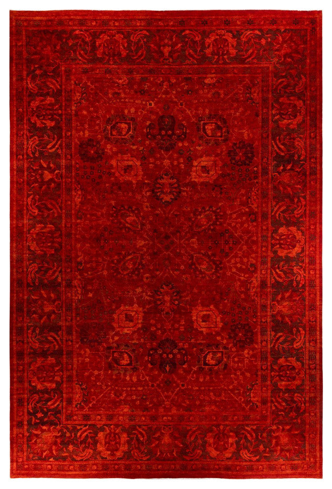 Overdyed, One-of-a-Kind Hand-Knotted Area Rug Red, 11'10"x17'10"