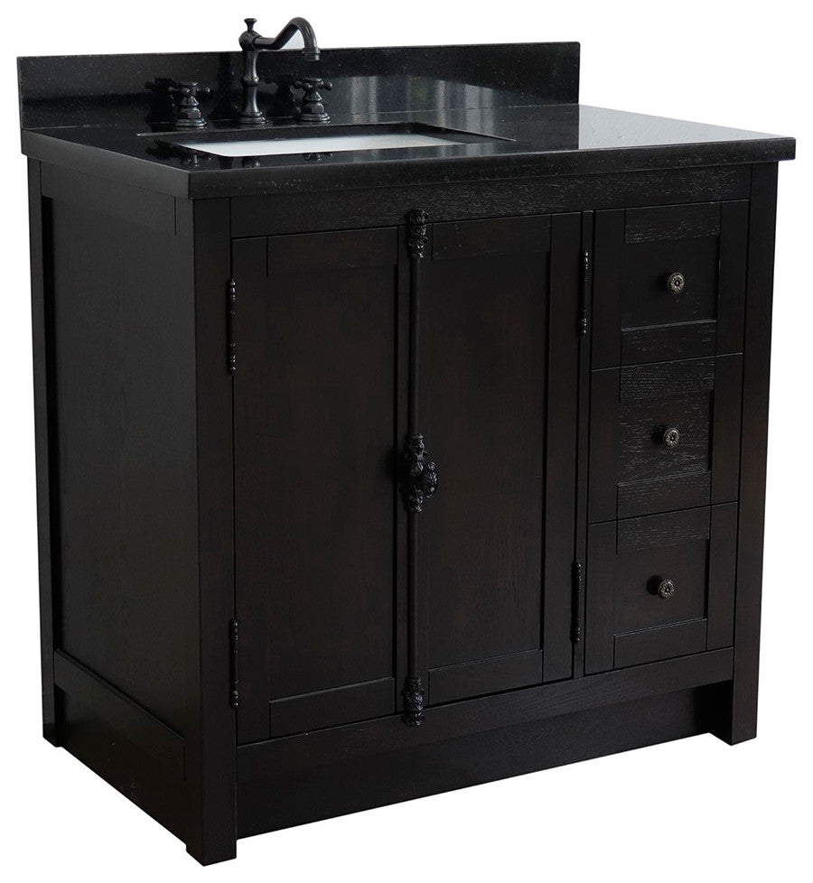 37" Vanity, Brown Ash With Black Galaxy Top, Left Doors/Left Rectangle Sink