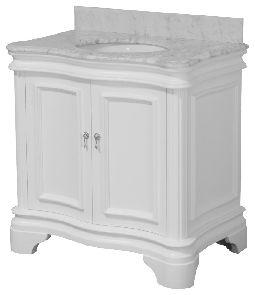 Katherine 36" Bath Vanity, White, Carrara Marble