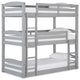 Transitional Triple Floor Bunk Bed, Safety Guardrails & Integrated Ladder, Gray
