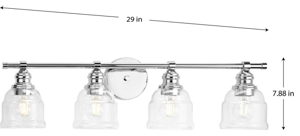 Ambrose Collection 29" 4-Light Polished Chrome Clear Glass Bath Vanity Light