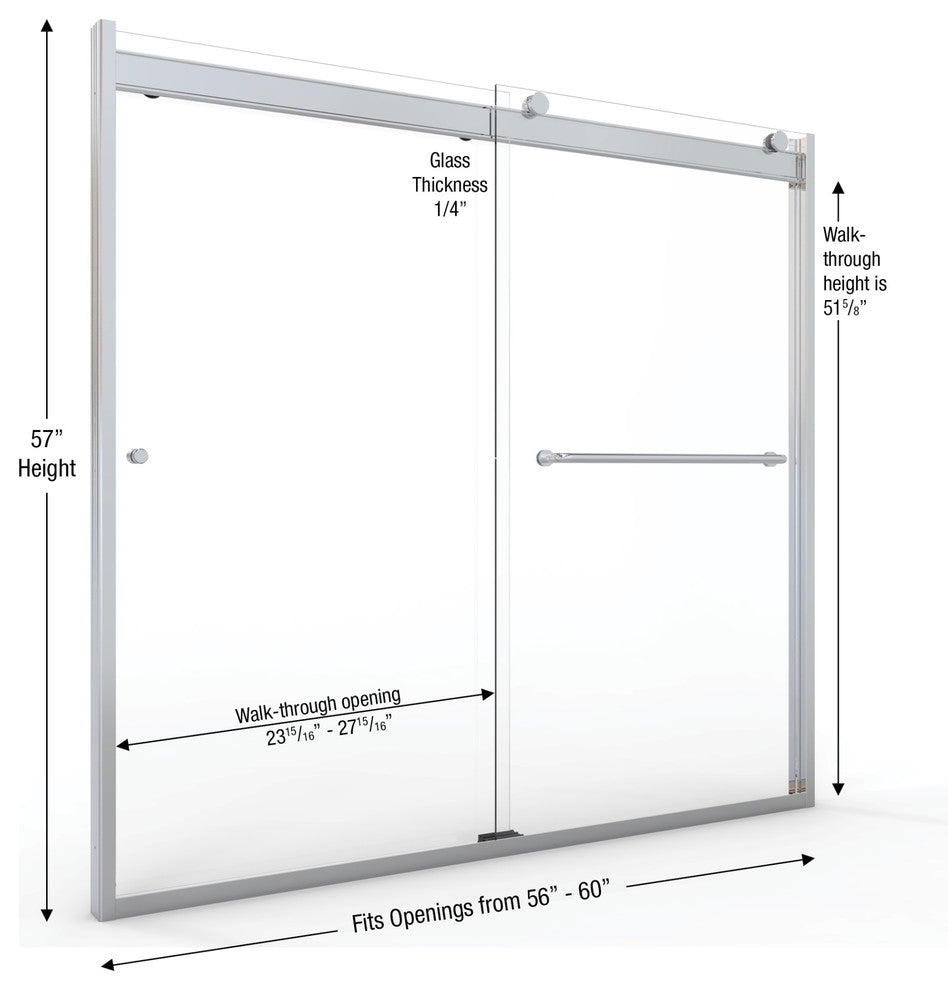 Miseno MSDREV6057CL Revolution 57"H x 56"60"W Sliding Framed Tub - Chrome