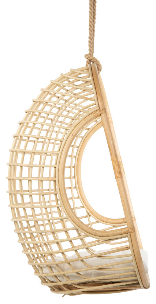 Grid Rattan Hanging Chair with Seat Cushion, Natural Color