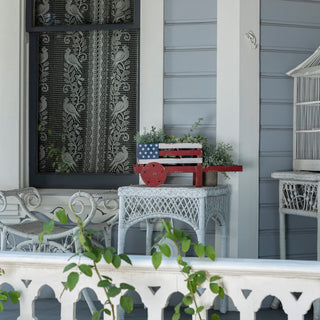 American Flag Wooden Wheel Barrel Planter