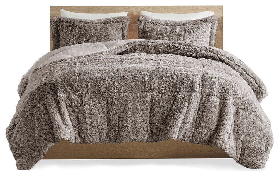 Intelligent Design Malea Shaggy Faux Fur Comforter Mini Set, Grey