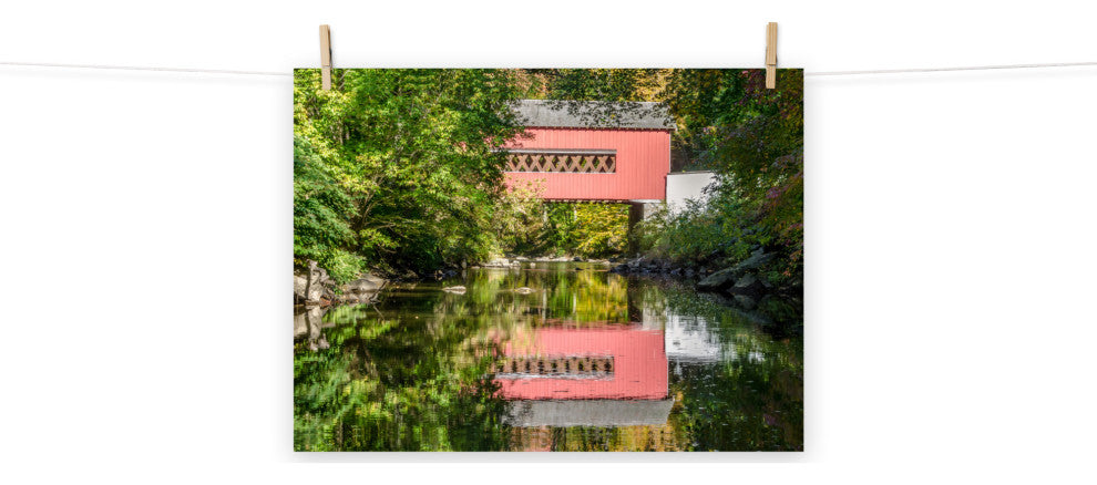 The Reflection of Wooddale Covered Bridge Unframed Wall Art Print, 18" X 24"
