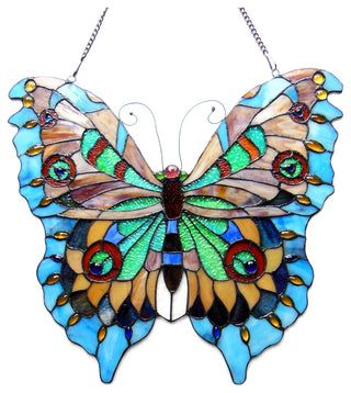 MARIPOSA Tiffany-glass Butterfly Window Panel 20x21