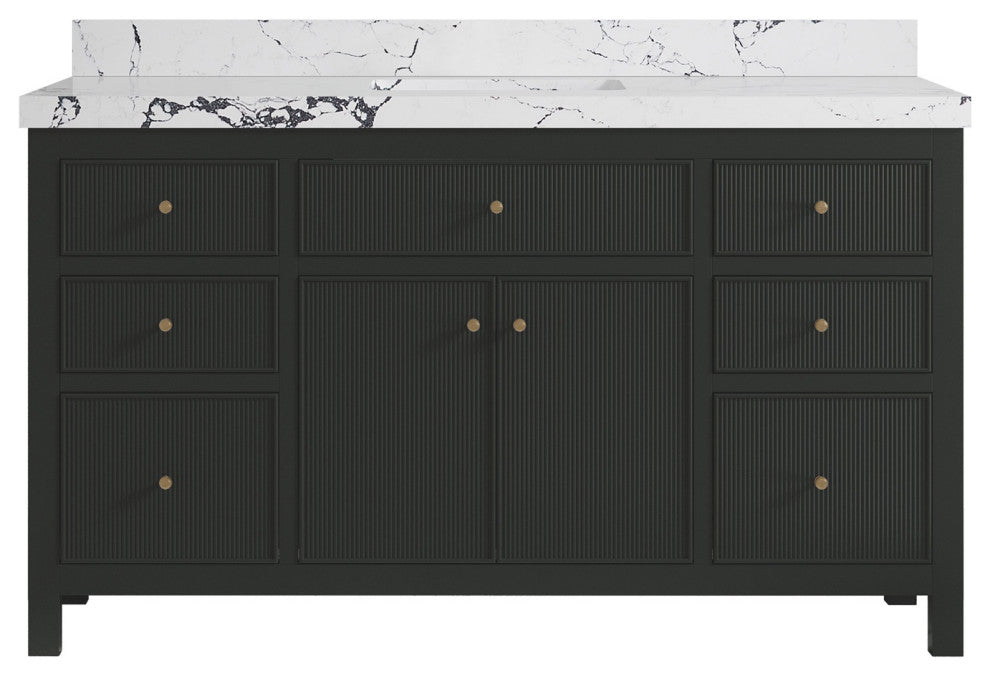 Sonoma 60" Single Sink Bath Vanity in Black Top, 2" Viola Night