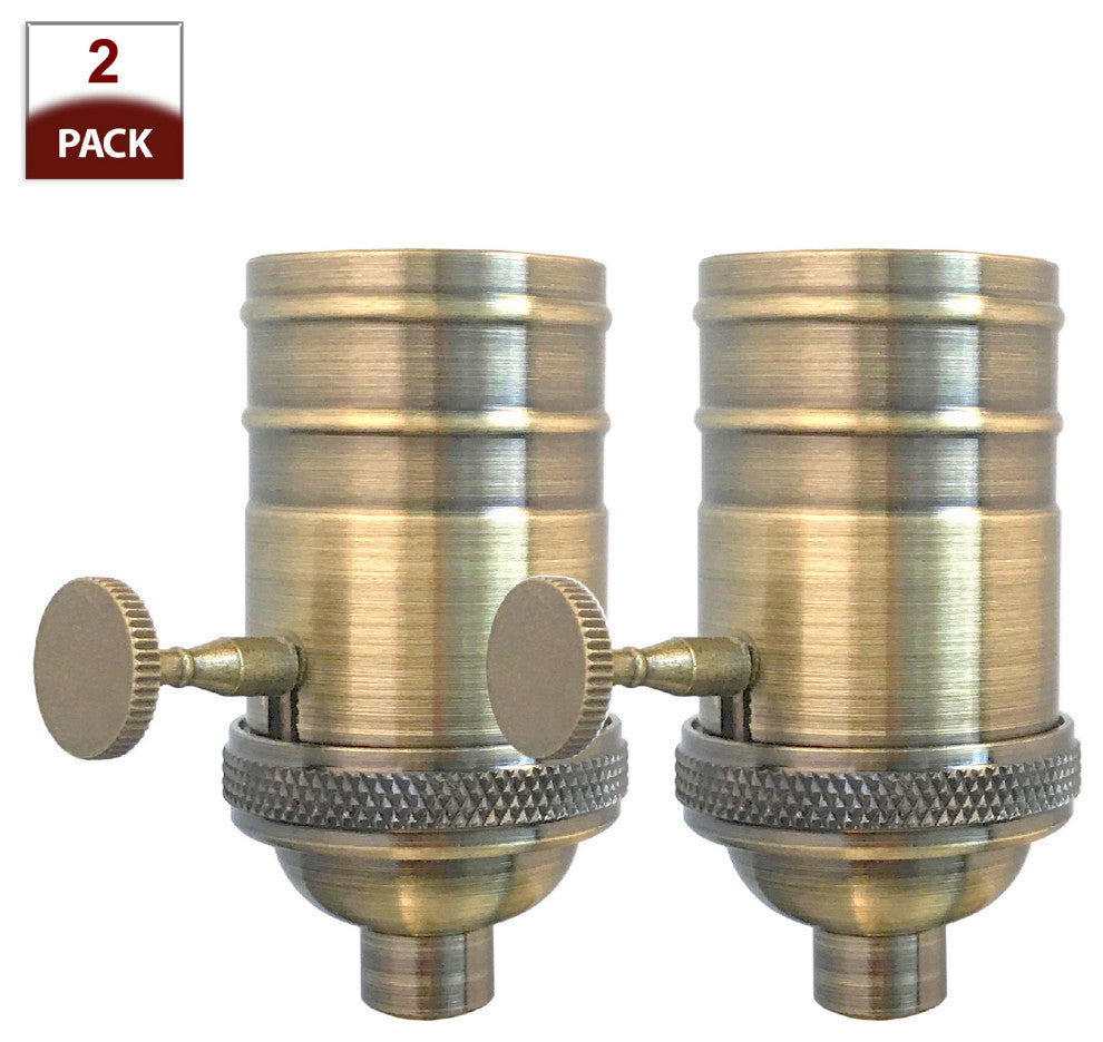 Royal Designs, Inc. 3 Way Vintage Lamp Socket, Antique Brass, Set of 2
