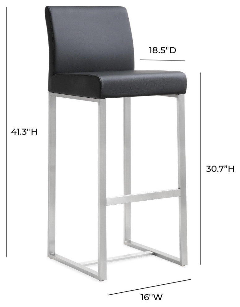 Denmark Stainless Steel Stool, Set of 2, Black/Silver, Bar Height