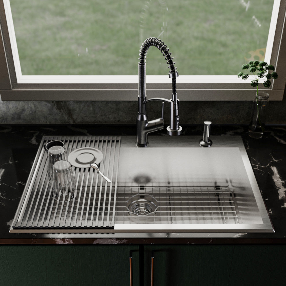 Karran Fusion Top Mount 33-in x 22-in Stainless Steel Single Bowl Kitchen Sink