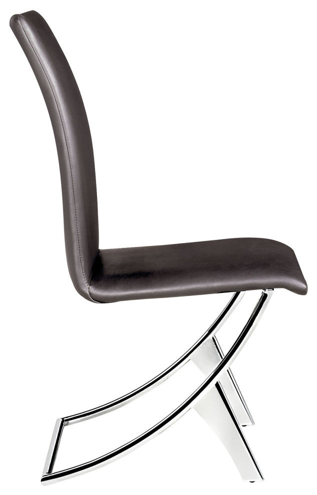 Set of Two Contempo Slim Brown Faux Leather and Stainless Dining Chairs