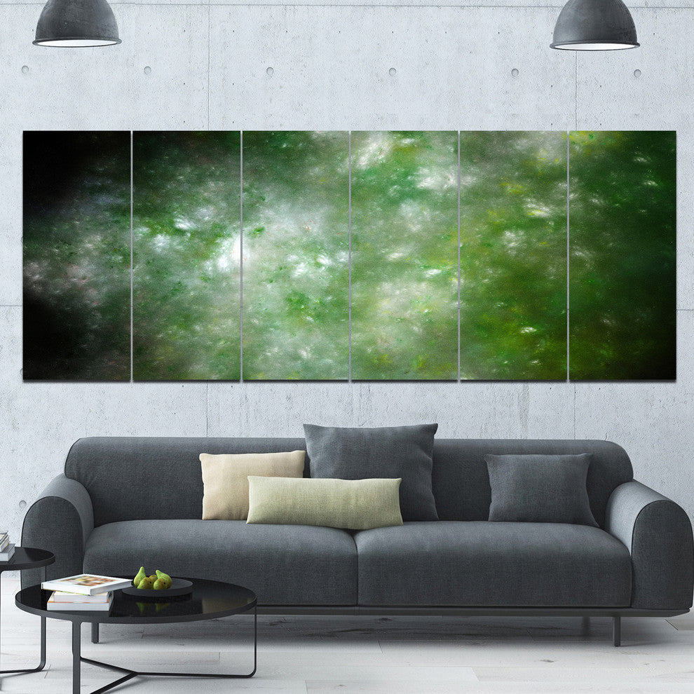 Blur Green Starry Fractal Sky, Abstract Canvas Art Print, 70"x28", 6 Panels