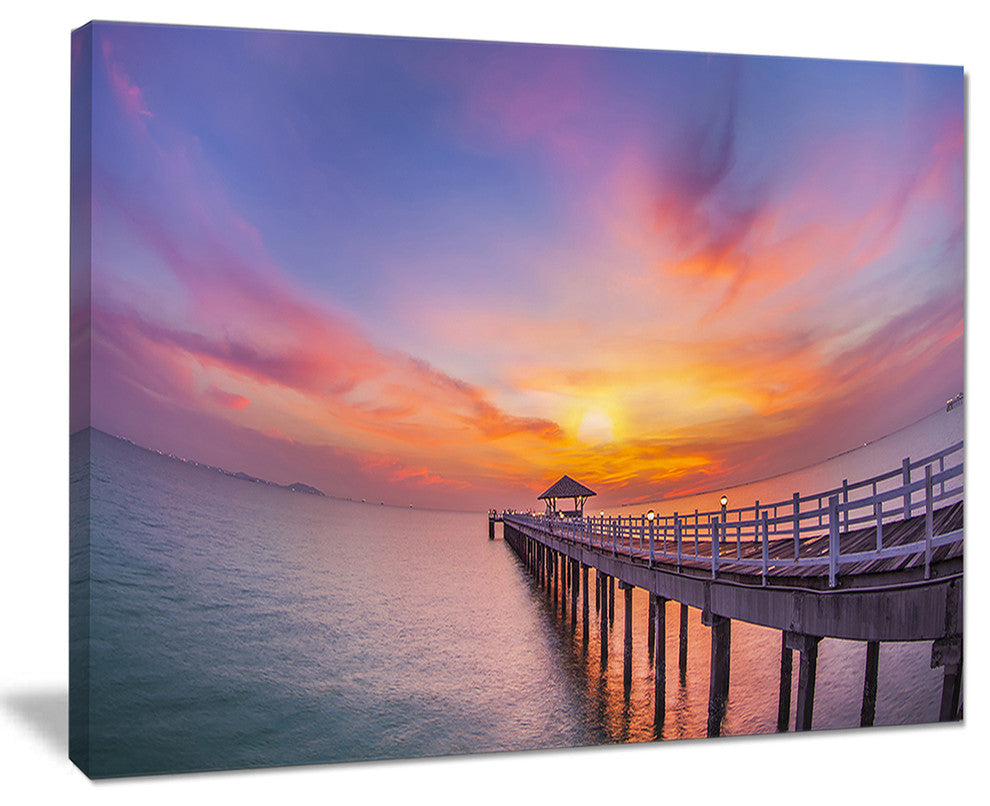 "Wooden Bridge Long Into The Ocean" Sea Pier Wall Art Canvas Print, 20"x12"