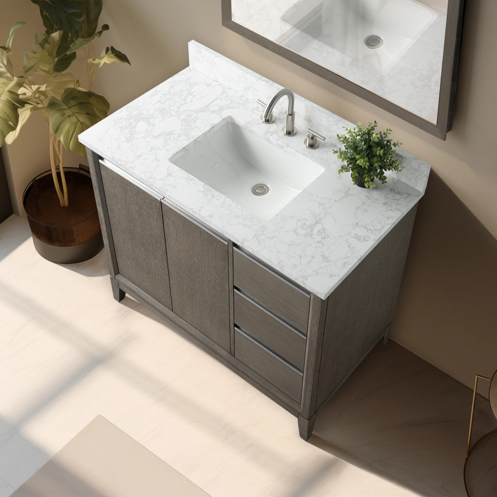 Vanity Art Bathroom Vanity With Sink, Driftwood Gray, 42" Single