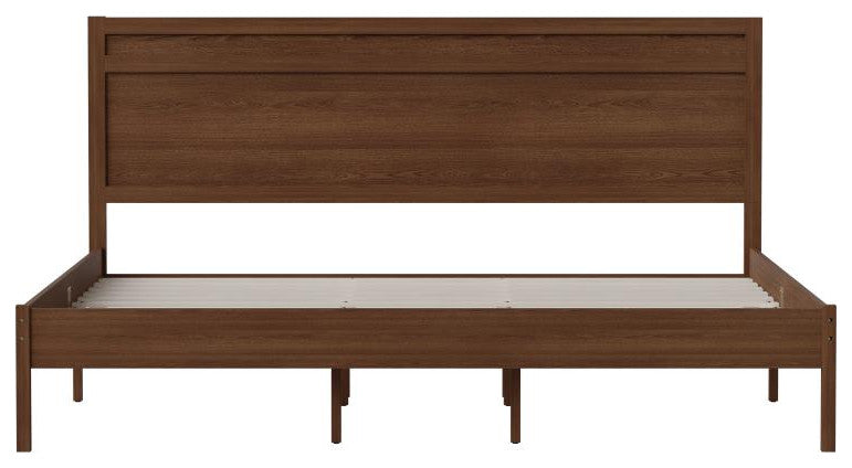 Kingston Solid Wood Platform Bed with Wooden Slats and Headboard, Brown, King