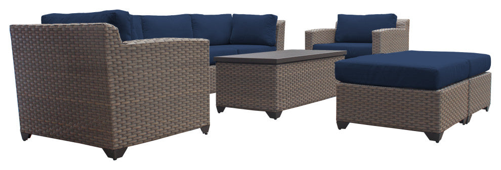 Florence 8 Piece Outdoor Wicker Patio Furniture Set 08c, Navy