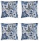 Set Of Four 17'' X 17'' Blue And Beige Floral Polyester Throw Pillow Cover