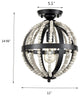 Vintage Globe Semi Flush Mount Lighting, Boho, Wood Ceiling Light Fixture