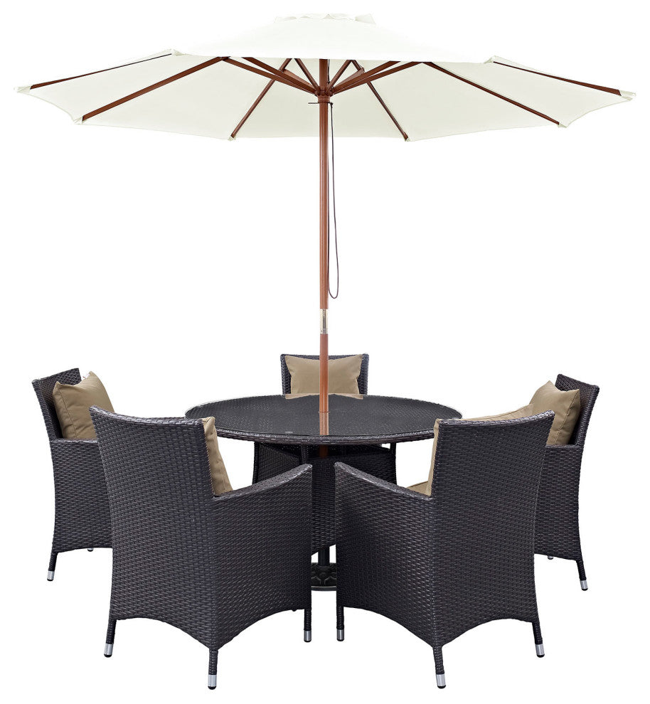 Modway Convene 7 Piece Outdoor Patio Dining Set, Espresso Mocha