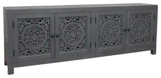 Waverly Solid Wood Media Cabinet With 4 Doors and Gray Finish