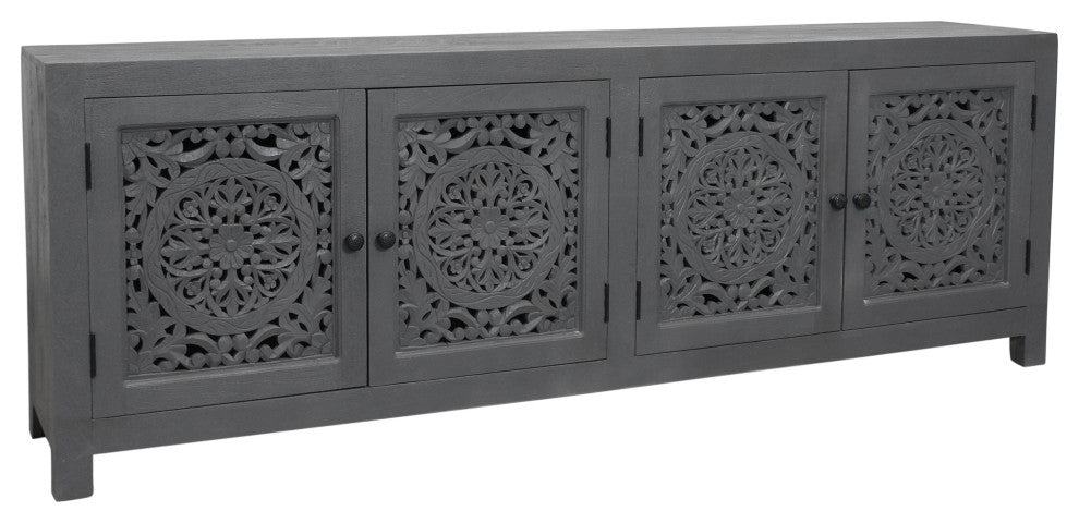 Waverly Solid Wood Media Cabinet With 4 Doors and Gray Finish