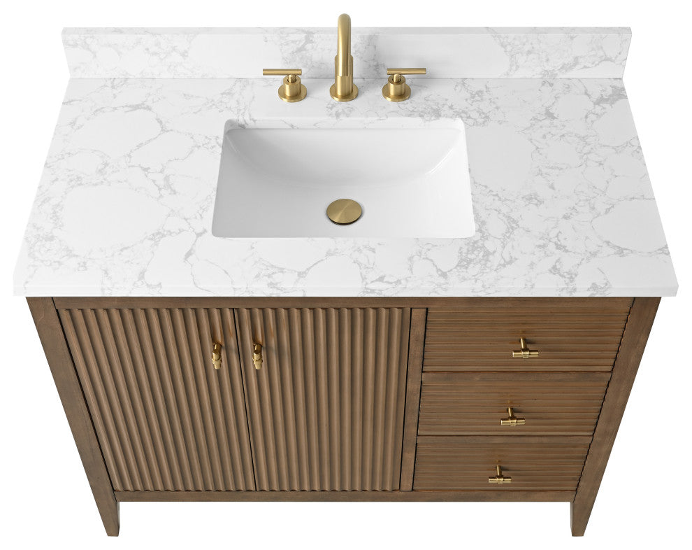 Vanity Art Freestanding Vanity, Walnut, 42", Single Sink, Golden Brushed