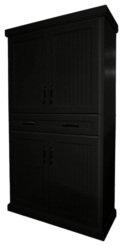 Extra Wide Coastal Kitchen Pantry Cabinet, Antique Black