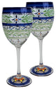 Blue Floral Wine Glasses, Set of 2