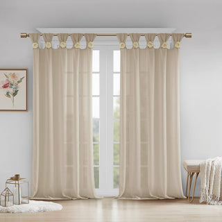 Madison Park Rosette Floral Embellished Cuff Tab Top Solid Curtain Panel
