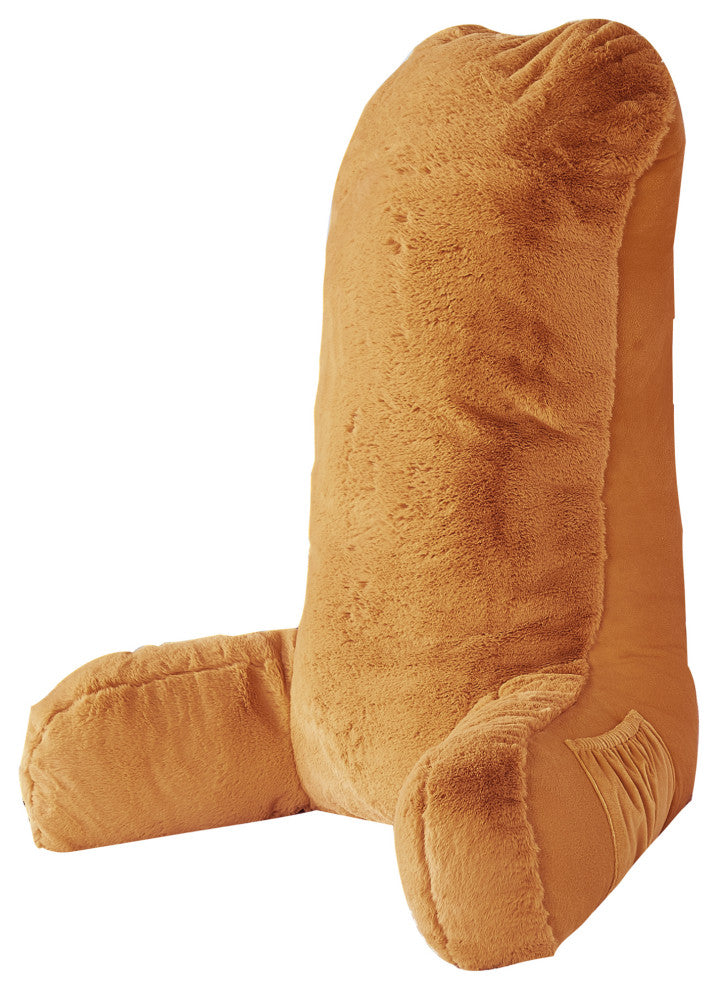 Fox Faux Fur Bedrest, Needs Assembly, Burnt Orange, 28"x30"x17"