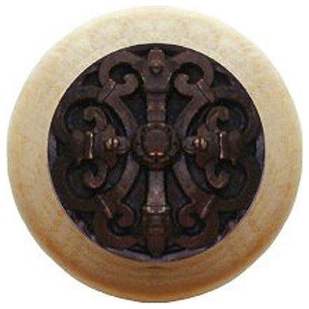 Chateau Natural Wood Knob, Clear Finish With Dark Brass
