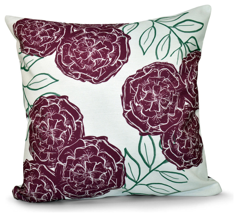 Mums The Word Floral Print Pillow, Passion Flower, Ivory, Purple, 18"x18"