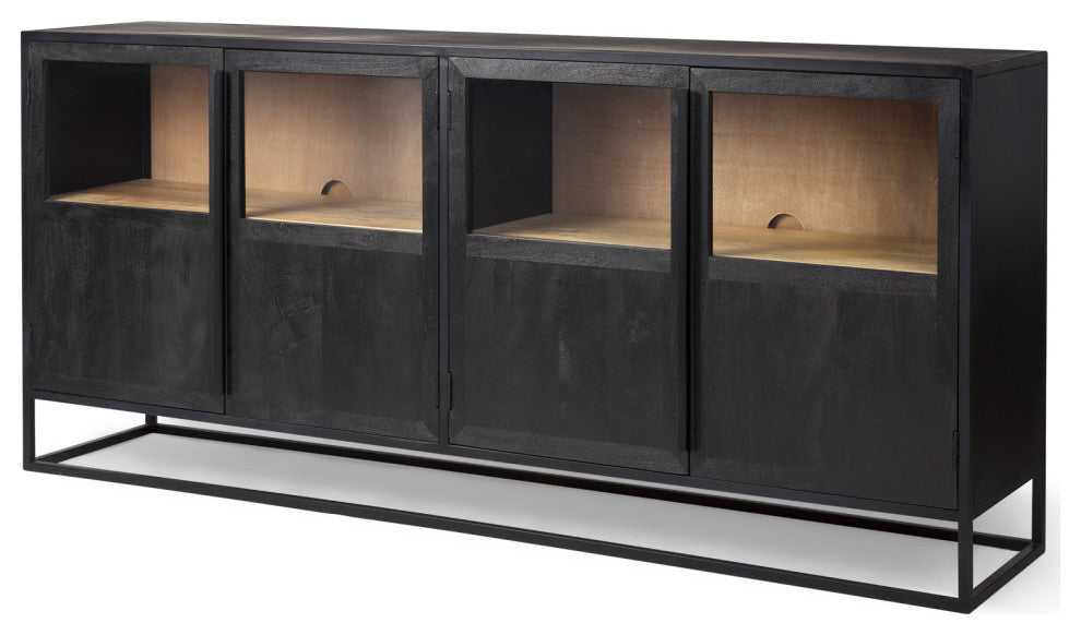 Sloan 80.0L x 17.0W x 36.0H Dark Wood WithBlack Metal Frame Sideboard
