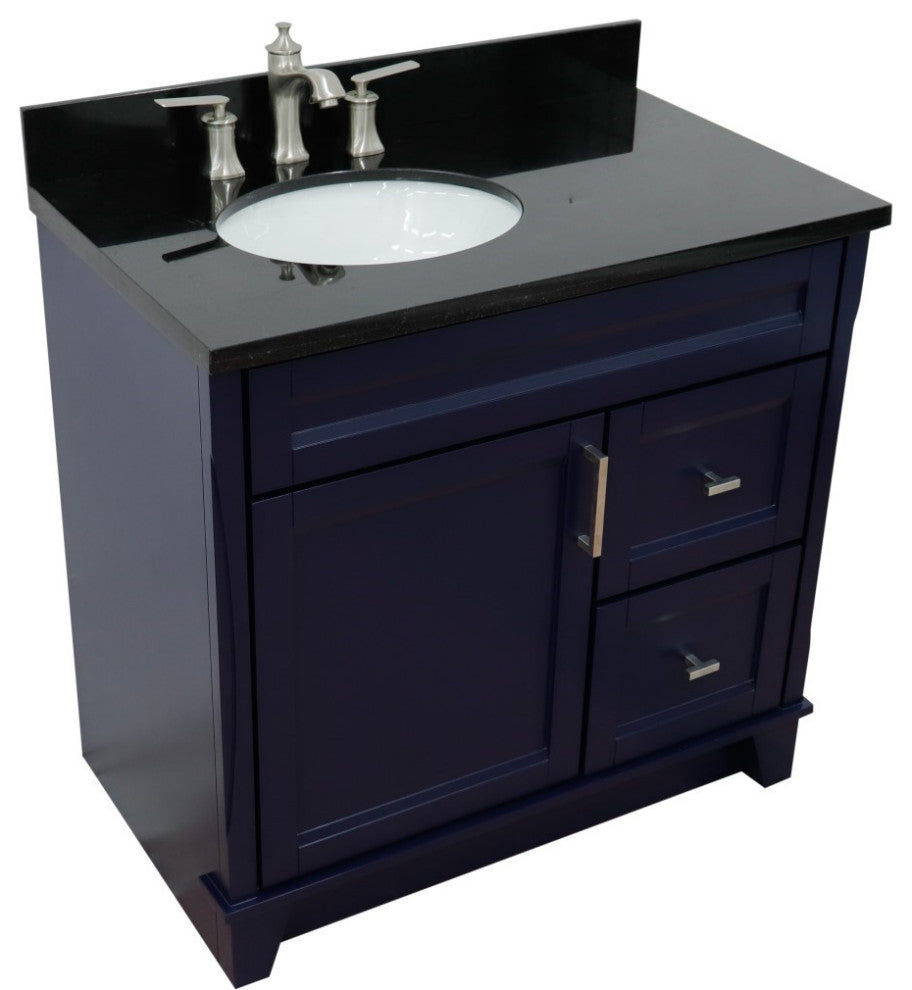 37" Single Sink Vanity, Blue Finish With Black Galaxy Granite