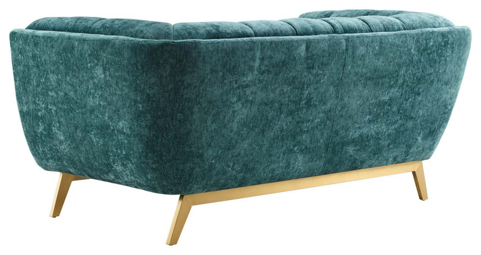 Loveseat Sofa, Velvet, Teal Blue, Modern, Living Lounge Hotel Lobby Hospitality