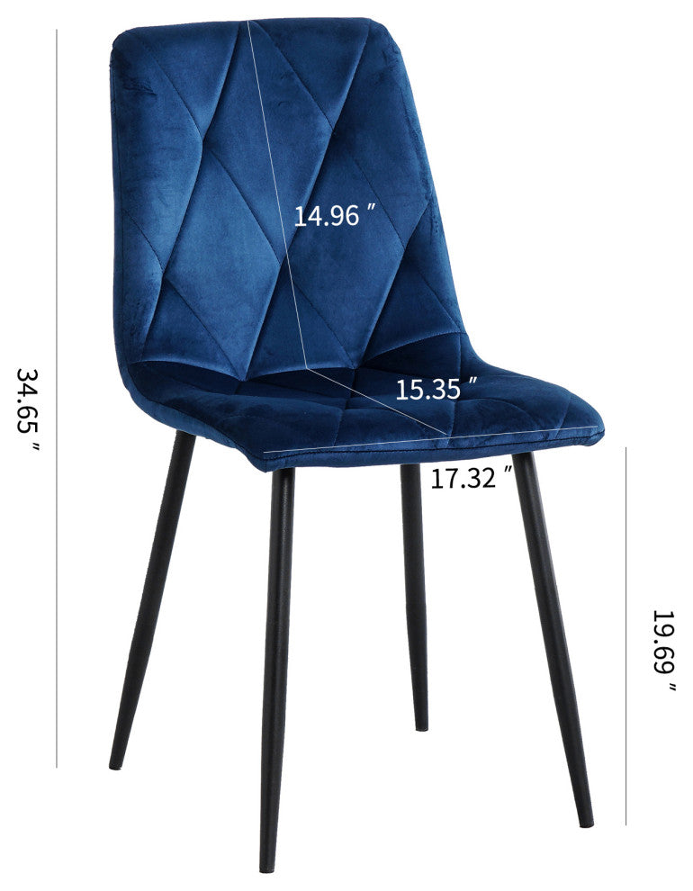 15 in.W Indoor Dining Velvet 4-Chair with Cushions and Metal Legs, Blue