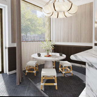 Robias Rattan Rectangular 18" Dining Stool, Glossy White Solid