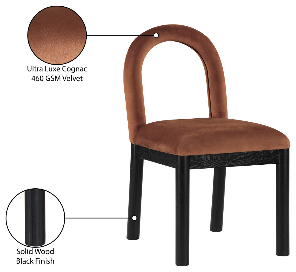 Conrad Upholstered Dining Chair, Cognac, Velvet, Black Finish