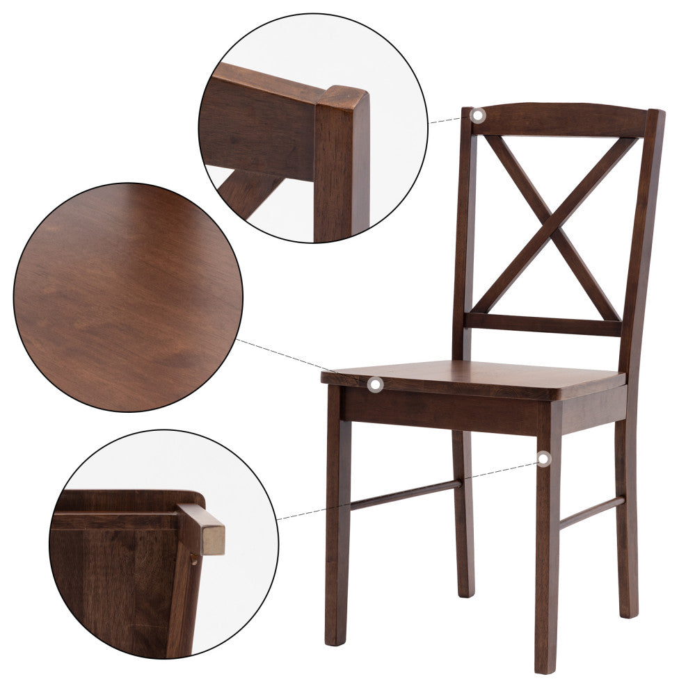 Set of 2 Cross Back Wood Chairs, All Johan Walnut