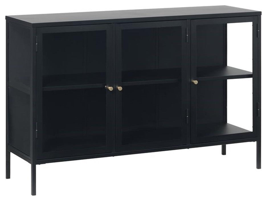 3-Section Metal and Glass Sideboard in Black