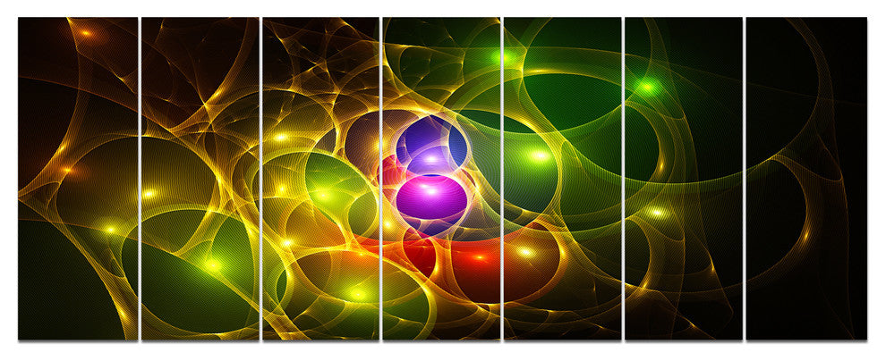 Glowing Fractal Underwater World, Abstract Wall Art Canvas, 83"x32", 7 Panels