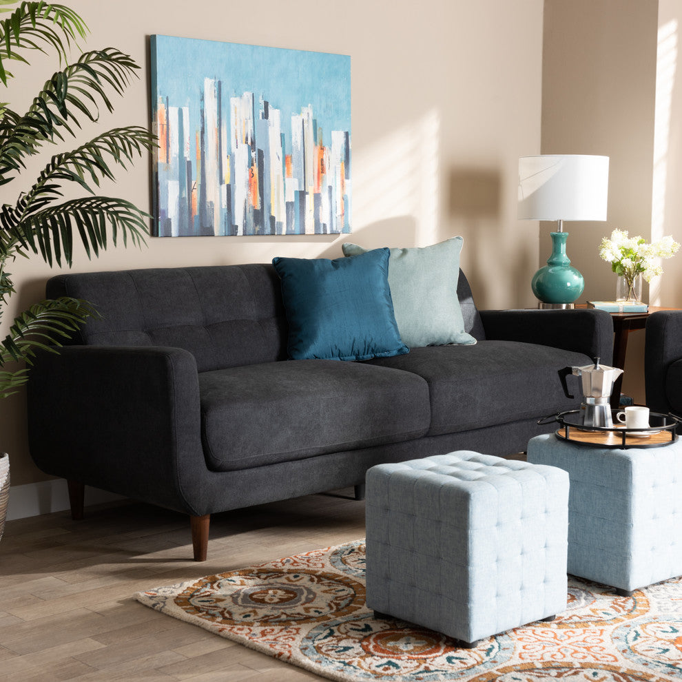 Gilroy Mid-Century Modern Upholstered Sofa, Dark Gray