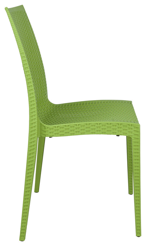 Leisuremod Weave Mace Indoor Outdoor Patio Chair, Set of 4, Green