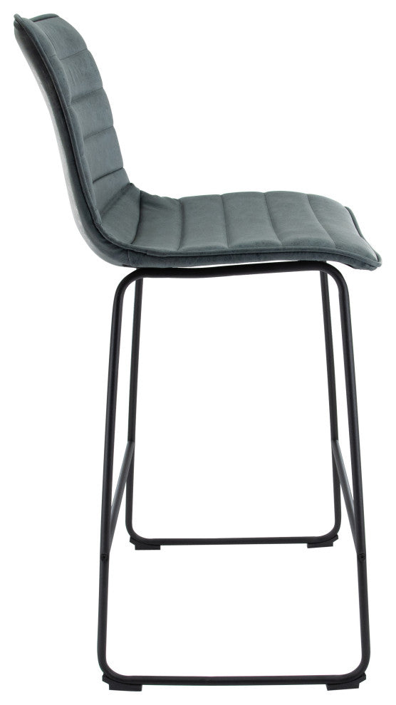 LeisureMod BS29BU Brooklyn 29.9" Leather Bar Stool With Blue Iron Base&Footrest