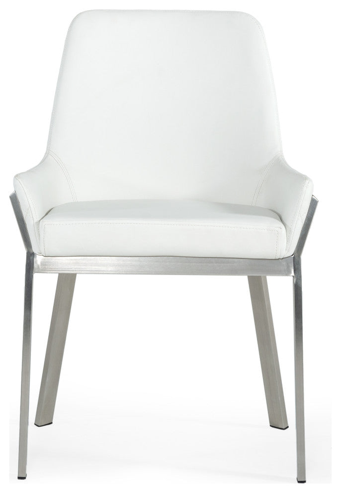 Modrest Ganon Modern White and Brushed Stainless Steel Dining Chair