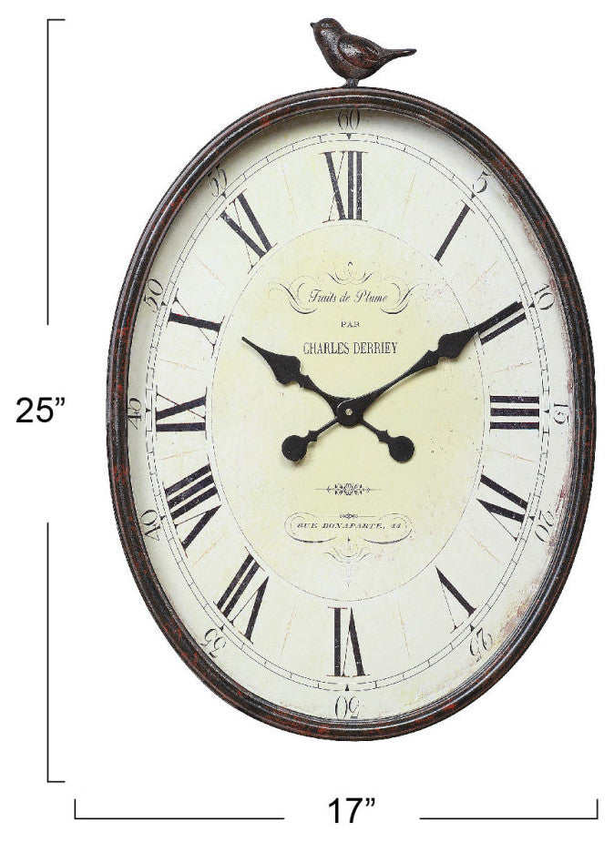 Oval Metal Wall Clock With Bird