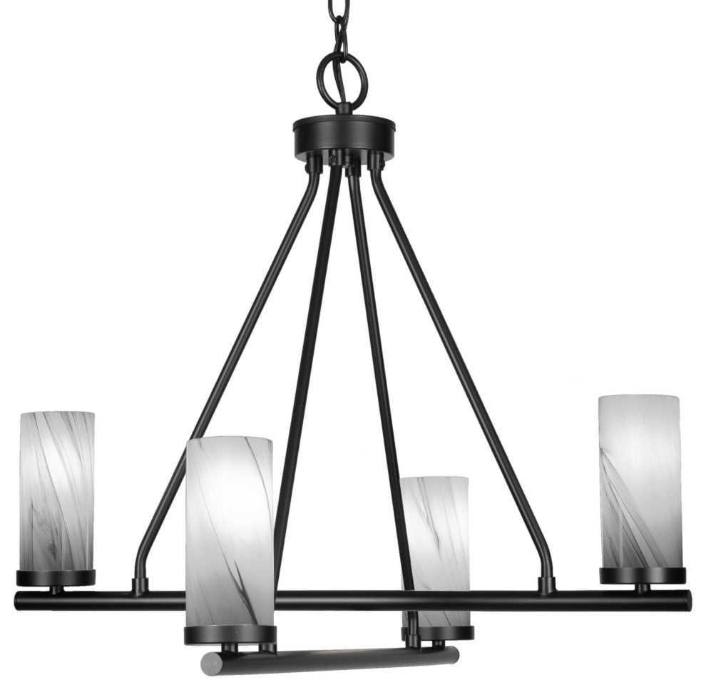 Trinity 4 Light Chandelier Shown, Matte Black Finish, 2.5" Onyx Swirl Glass