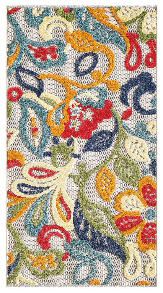 7"x9" Multi Jacobean Floral Indoor Outdoor Area Rug